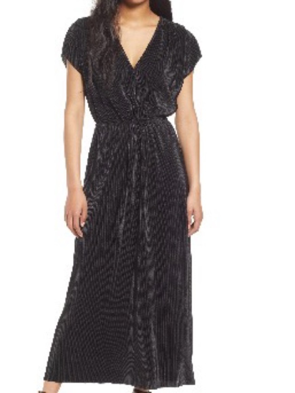 Black V-Neck Maxi Dress with Elastic Waist